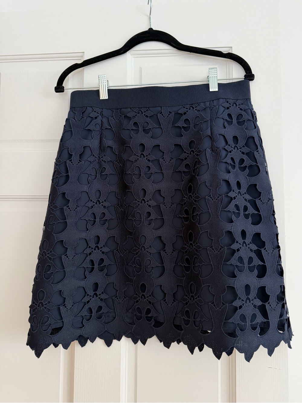 LOFT Navy Floral Laser-Cut Skirt